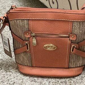 boc Tan & Brown Woven Shoulder Bag with Gold Hardware NWT 11x91/2